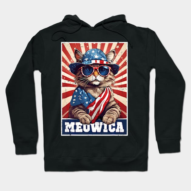 Meowica 4Th Of July Cat American Flag Cat ny 4Th Of July Hoodie by lam-san-dan